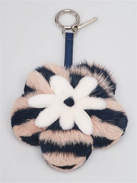 fendi fox mink fur flower bag charm pimento tangerine|Fendi Pink/Black Fox Mink Fur Flower Bag Charm .